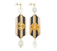 Lebole Maison Orecchini Mizuhiki Quadrifoglio e Nodo Piccolo Righe Nero