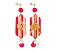 Lebole Maison Orecchini Mizuhiki Quadrifoglio e Nodo Piccolo Righe Rosso