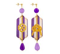 Lebole Maison Orecchini Mizuhiki Quadrifoglio e Nodo Piccolo Righe Viola