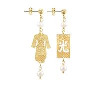 Lebole Orecchini Donna, Orecchini Donna Pendenti Eleganti e Leggeri, con Tessuti di Antichi Kimono Giapponesi, Pietre Naturali e Ottone Galvanizzato Oro, Gioielli Donna Artigianali Made in Italy