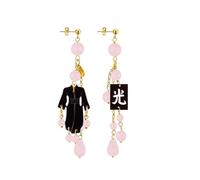 Lebole Orecchini Donna, Orecchini Donna Pendenti Eleganti e Leggeri, con Tessuti di Antichi Kimono Giapponesi, Pietre Naturali e Ottone Galvanizzato Oro, Gioielli Donna Artigianali Made in Italy