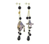 Lebole Orecchini Donna, Orecchini Donna Pendenti Eleganti e Leggeri, con Tessuti di Antichi Kimono Giapponesi, Pietre Naturali e Ottone Galvanizzato Oro, Gioielli Donna Artigianali Made in Italy