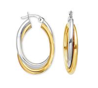 LeCalla 925 Orecchini a cerchio in argento 925 placcati oro 14K Gioielli bicolore che intrecciano grandi orecchini a cerchio ovali per donne - 35 mm