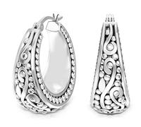 LeCalla 925 Orecchini a cerchio in filigrana di perline in argento 925 con design floreale antico Orecchini a cerchio leggeri in stile Bali con chiusura a scatto per le donne - 27mm