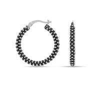 LeCalla 925 Sterling Silver Caviar Hoop Earrings Round Oxidized Metallic Ball Classy Small Hoops Earring for Women - 25mm