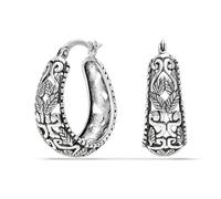 LeCalla 925 Sterling Silver Hoop Orecchini Gioielli Antichi Floreali Filigrana Leggeri Ovali Piccoli Orecchini Cerchi per Donne - 23mm