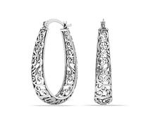 LeCalla 925 Sterling Silver Oxidized Hoops Earring Medium Large Click-Top Antique Italian Filigree Hoop Earrings for Women, Mediano, Argento Sterling, Nessuna pietra preziosa