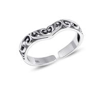 LeCalla Anello da piede in argento Sterling 925 a forma di cuore a V in filigrana a forma di onda, anello da piede vintage antico a forma di cuore a zigzag, gioiello estivo regolabile per piede