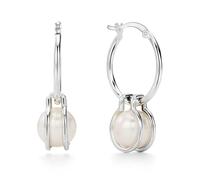 LeCalla Orecchini a cerchio da donna in argento sterling 925, con perla, classica perla d'acqua dolce 8 mm, chiusura a pressione, eleganti orecchini a cerchio da 32 mm