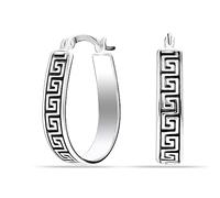 LeCalla Orecchini a cerchio in argento sterling 925 con motivo a chiave greca | Piccoli cerchi leggeri ovali antichi con motivo a chiave greca per donna - 23MM