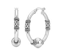 LeCalla Orecchini da donna in argento Sterling ossidato Two-Tone Light-Weight Bali Hoop, Argento, 7S71429S45MMAT