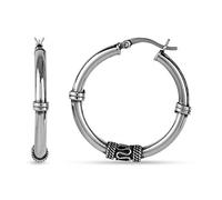 LeCalla Orecchini da donna in argento Sterling ossidato Two-Tone Light-Weight Bali Hoop, S, Argento, Nessuna pietra preziosa