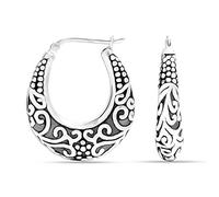 LeCalla Orecchini in argento 925 stile Bali leggeri con chiusura a clic, orecchini a cerchio bicolore perlati stile Bali per donna, Medium, Argento, Senza Gemme