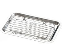 Leccarda raccogli-Olio in Acciaio Inox 304, Vassoio per Acqua con griglia, Facile da trasportare, Adatta per Cucina, Negozio di Pollo Fritto (27x20 cm/11x8 Pollici)