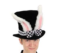 Lecerrot Cappello da Cappellaio Matto, Cappello a Cilindro in Velluto, Cappello a Cilindro con Orecchie di Coniglio Pasquale, Cappello di Peluche Costume Nero Coniglio Bianco per Costumi da Festa