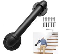 Lechansen Corrimano per scale, 30 cm, copertura nera, tubo in metallo, barre di sostegno per scale interne ed esterne, montaggio a parete, ringhiera opaca rustica antiscivolo per bagno, diametro 3,2