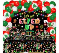 Lecheme Decorazioni per feste di Natale, 300 pezzi, decorazioni natalizie con elfo, per amici e per la tavola, piatti, tovaglioli, servire 24 palloncini natalizi ad arco elfo