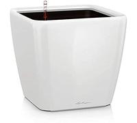 LECHUZA QUADRO LS 50 - Vaso da fiori autoinnaffiante, grande da giardino, per interni ed esterni, con foro di drenaggio e substrato per piante, Bianco lucido