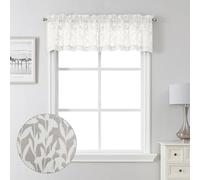 Lecloud Leia - Tende trasparenti per finestre da cucina, lunghezza 35,6 cm, con doppia tasca per asta, per soggiorno, mantovana jacquard con clip testurizzata, foglie corte