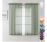 Lecloud Sage Green Sheer Curtains 63 Inch Long 2 Panels, Elegant Voile Drapes for Dinning Small Windows, Light Filtering Voile Curtain for Living Room Bedroom Bathroom, Dual Rod Pocket, 40" Wx63 L