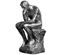 LECMACY Famous Thinking Man, scultura in resina, 24 cm, statuetta da collezione di alta qualità, ispirata al pensatore di Rodin, statua decorativa per casa e ufficio, libreria (argento)