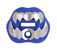 LeCool Paradenti 3D Beast da calcio con cinturino collegato, per adulti e ragazzi, cromato, per lo sport, per il massimo flusso d'aria e protezione dei denti (blu-argento, con diamanti)