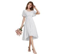 LECOYOYO Abito da damigella d'onore per bambini, in chiffon, a maniche corte, per ragazze, bianco, 10 anni