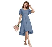 LECOYOYO Abito da damigella d'onore per bambini, in chiffon, a maniche corte, per ragazze, Dusty Blue., 12 anni