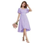 LECOYOYO Abito da damigella d'onore per bambini, in chiffon, a maniche corte, per ragazze, lavanda, 10 anni