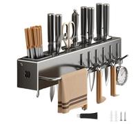 Lecreatekit Portaposate da parete, porta utensili da cucina con ganci, in acciaio al carbonio, progettato per riporre in modo organizzato