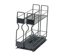 Lecreatekit Portaspezie scorrevole a 2 ripiani per armadio, in metallo resistente, organizer con doppia guida, ripiano estraibile da cucina per piano di lavoro, acciaio al carbonio, 26,7 x 13,2 x 25,6