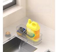 Lecreatekit Scolapiatti in plastica PET trasparente per piano di lavoro della cucina, supporto per spugna con ripiano per asciugare sapone e spazzole, senza trapano, organizer da parete 25,6 x 8,5 x