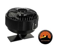 Lecreatekit Ventola per stufa alimentata a calore con termometro per camino a legna, circolazione d'aria silenziosa in lega di alluminio, ventilatore automatico per riscaldamento ecologico, nero