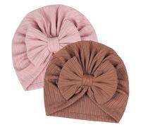 LECTNORE 2 Pezzi di Cappello per Neonati, Morbidi Cappelli Elastici per turbanti per Neonati, Bambine e Bambini, Cappelli per Asilo Nido e Ospedale per Neonati, Bambini Piccoli (Rosa/Marrone)