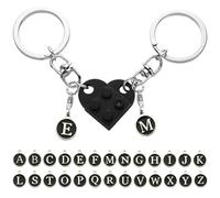 LECTNORE Key Ring Personalised Keyring, Heart Keyring Cute Keychain Personalised Brick Matching Heart Keychain for Couple Friend Valentines Christmas Anniversary Birthday(black, 1 Pair)