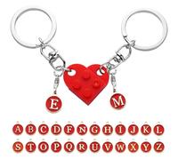 LECTNORE Key Ring Personalised Keyring, Heart Keyring Cute Keychain Personalised Brick Matching Heart Keychain for Couple Friend Valentines Christmas Anniversary Birthday(Red, 1 Pair)