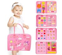 Lectorias Busy Board per Bambini, Pannello Sensoriale Montessori, Tavola Abilità Base, Giochi 1 2 3 Anni con Cerniere Lacci Bottoni - Regalo di Natale Rosa