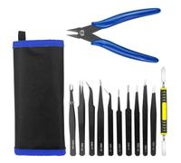 Lectorias Set di Pinzette di Precisione, 12 Pezzi Pinzette Modellismo, Acciaio Inossidabile Pinze Modellismo, Pinzetta Antistatica Elettronica, per Riparazione, Laboratorio, Elettronica