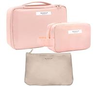 LEcylankEr 3 Pezzi Beauty Case da Viaggio, Beauty Case Donna Portatile, Set di Borsa da Toilette Impermeabili in PU, Borsa di Stoccaggio per Cosmetici e Articoli da Toeletta (Rosa)