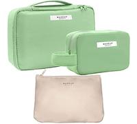LEcylankEr 3 Pezzi Beauty Case da Viaggio, Beauty Case Donna Portatile, Set di Borsa da Toilette Impermeabili in PU, Borsa di Stoccaggio per Cosmetici e Articoli da Toeletta (Verde)