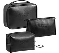 LEcylankEr 3 Pezzi Beauty Case Donna da Viaggio Pochette Donna Trucchi Portatile Borsa Trucchi Borsa da Toilette in PU Set Borsa Trucco per Il Trucco Impermeabile e Resistente (Nero)