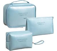 LEcylankEr 3 Pezzi Beauty Case Donna da Viaggio Pochette Donna Trucchi Portatile Borsa Trucchi Borsa da Toilette in PU Set Borsa Trucco per Il Trucco Impermeabile e Resistente (Blu)