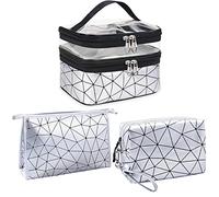 LEcylankEr Beauty Case da Viaggio Trasparente Doppio 3 Pezzi Beauty Case Donna Set di Porta Trucchi da Viaggio Impermeabile (Grigio)