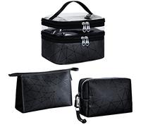 LEcylankEr Beauty Case da Viaggio Trasparente Doppio 3 Pezzi Beauty Case Donna Set di Porta Trucchi da Viaggio Impermeabile (Nero)