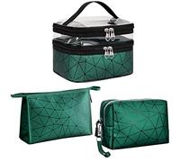 LEcylankEr Beauty Case da Viaggio Trasparente Doppio 3 Pezzi Beauty Case Donna Set di Porta Trucchi da Viaggio Impermeabile (Verde)