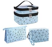 LEcylankEr Beauty Case da Viaggio Trasparente Doppio 3 Pezzi Beauty Case Donna Set di Porta Trucchi da Viaggio Impermeabile (Blu)