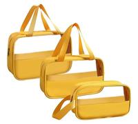 LEcylankEr Borsa da Toilette Trasparente 3pcs Set, Beauty Case da Viaggio Portatile, Borsa da Cosmetica in PVC Impermeabile per Donna (Giallo)