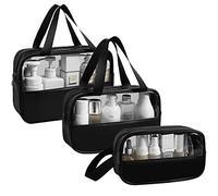LEcylankEr Borsa da Toilette Trasparente 3pcs Set, Beauty Case da Viaggio Portatile, Borsa da Cosmetica in PVC Impermeabile per Donna （nero）