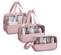 LEcylankEr Borsa da Toilette Trasparente 3pcs Set, Beauty Case da Viaggio Portatile, Borsa da Cosmetica in PVC Impermeabile per Donna (Rosa)