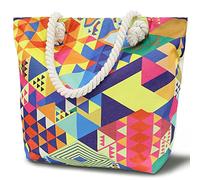 LEcylankEr Borsa Mare Donna con Cerniera Tote Bag di Grande Capacità Borsa da Spiaggia Grande in Tela per Spiaggia/Viaggio/Piscina/Shopping (geometrische Muster)